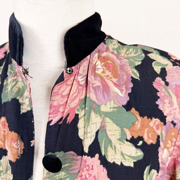 Vintage 90s Floral Crop Fall Cardigan Sweater Goth Medium - Picture 2 of 8